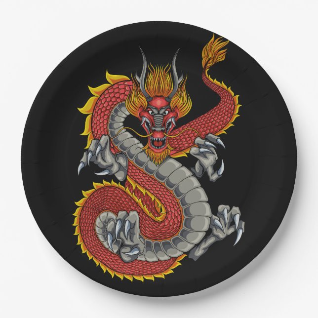 japanese dragon illustration paper plates (Front)