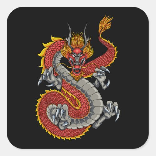 japanese dragon illustration square sticker