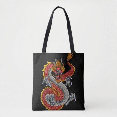 japanese dragon illustration tote bag