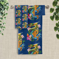 Japanese Dragon Koi Lotus Mythical Asian Blue