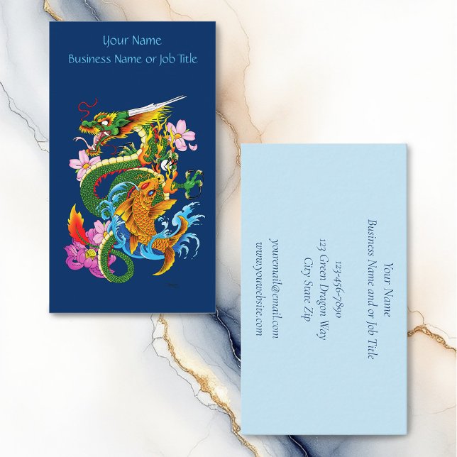 Japanese Dragon Koi Lotus Mythical Asian Blue Business Card (Creator Uploaded)