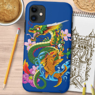 Japanese Dragon Koi Lotus Mythical Asian Blue iPhone 11 Case
