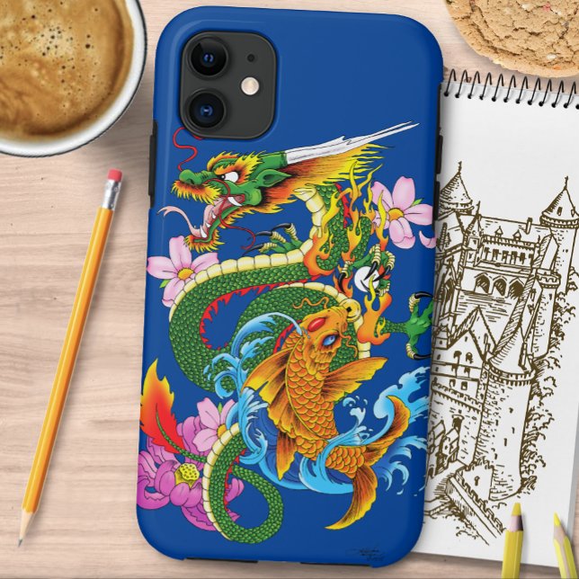 Japanese Dragon Koi Lotus Mythical Asian Blue Case-Mate iPhone Case (Creator Uploaded)
