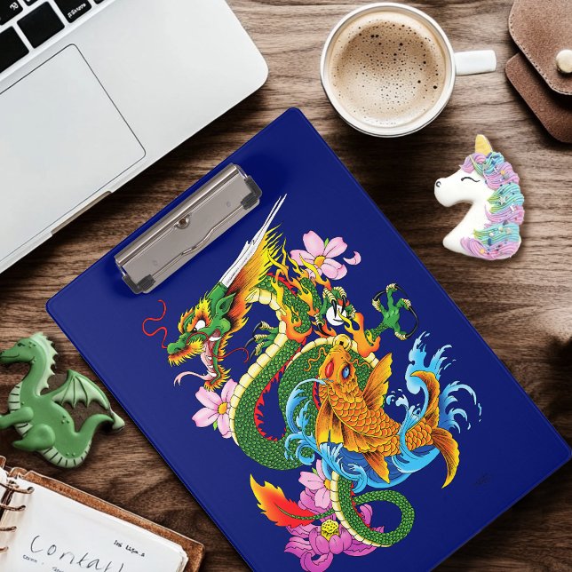 Japanese Dragon Koi Lotus Mythical Asian Blue Clipboard (Creator Uploaded)