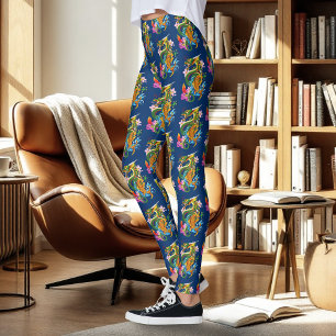 Japanese Dragon Koi Lotus Mythical Asian Blue Leggings