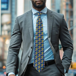 Japanese Dragon Koi Lotus Mythical Asian Blue Neck Tie
