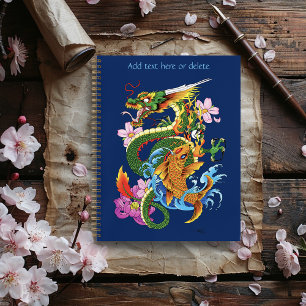 Japanese Dragon Koi Lotus Mythical Asian Blue Notebook