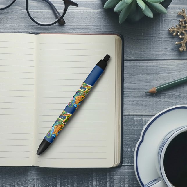 Japanese Dragon Koi Lotus Mythical Asian Blue Pen (Creator Uploaded)