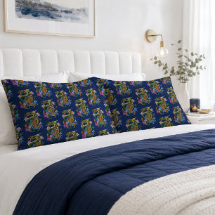 Japanese Dragon Koi Lotus Mythical Asian Blue Pillow Case