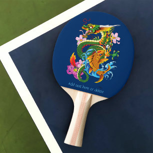 Japanese Dragon Koi Lotus Mythical Asian Blue Ping Pong Paddle