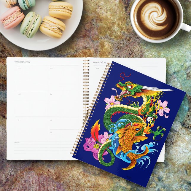 Japanese Dragon Koi Lotus Mythical Asian Blue Planner (Creator Uploaded)