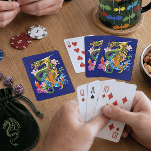 Japanese Dragon Koi Lotus Mythical Asian Blue Poker Cards
