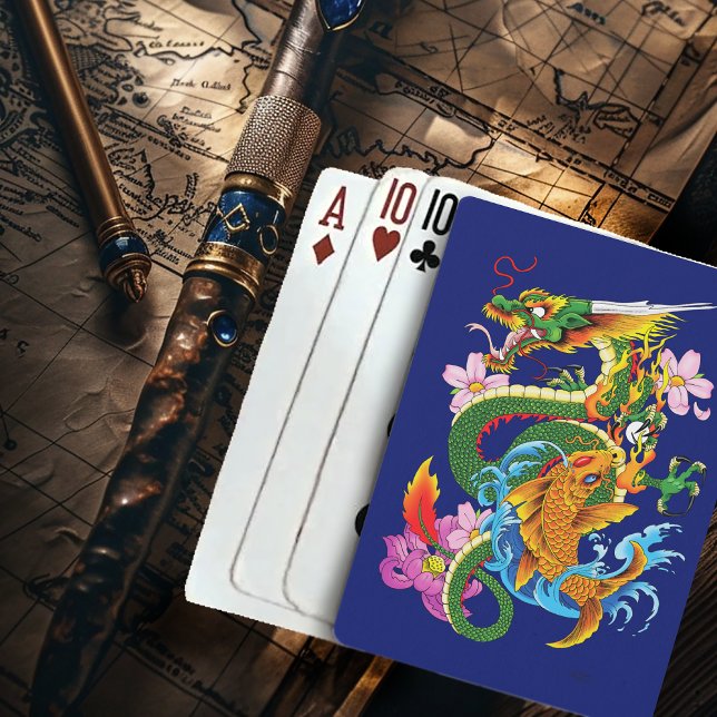 Japanese Dragon Koi Lotus Mythical Asian Blue Poker Cards (Creator Uploaded)
