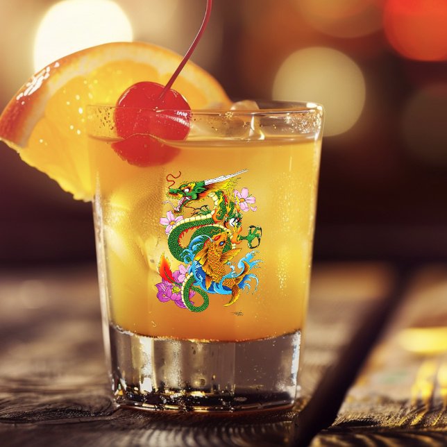 Japanese Dragon Koi Lotus Mythical Asian Blue Shot Glass (Creator Uploaded)