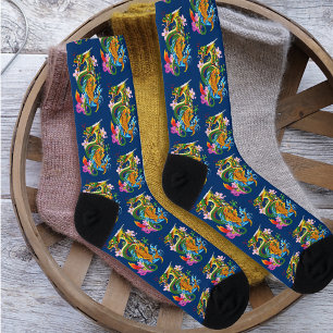 Japanese Dragon Koi Lotus Mythical Asian Blue Socks