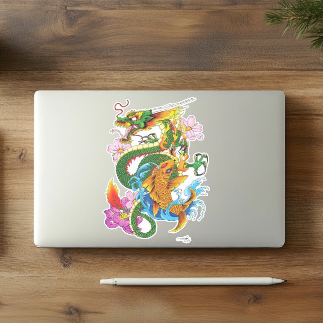 Japanese Dragon Koi Lotus Mythical Asian Blue Sticker (Creator Uploaded)