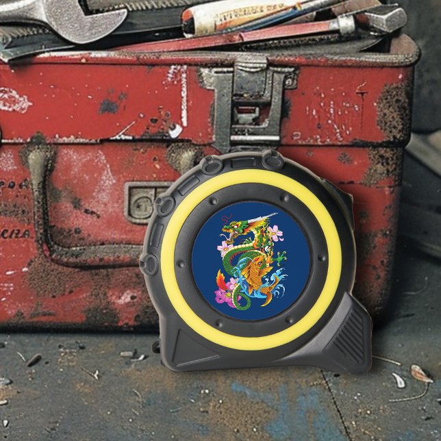 Japanese Dragon Koi Lotus Mythical Asian Blue Tape Measure (Creator Uploaded)