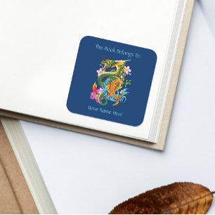 Japanese Dragon Koi Lotus Mythical Asian Bookplate