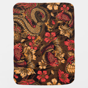 Japanese dragon koi pattern. baby blanket