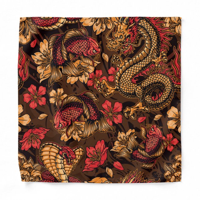 Japanese dragon koi pattern. bandana (Front)