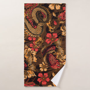 Japanese dragon koi pattern. bath towel