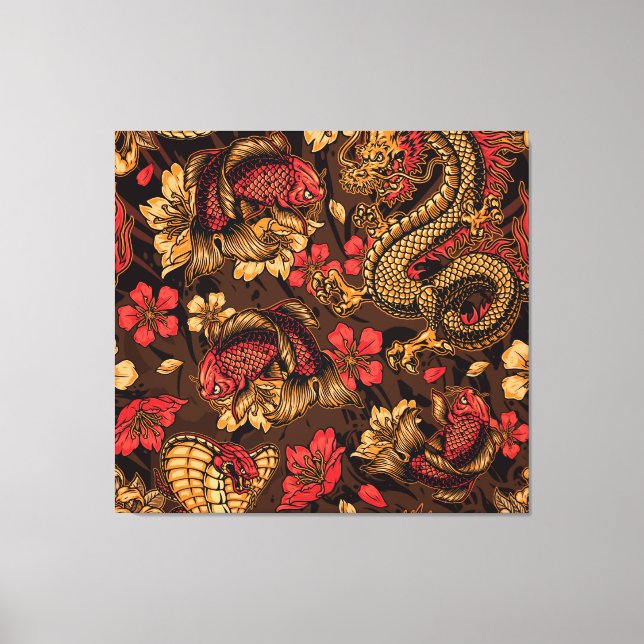 Japanese dragon koi pattern. canvas print (Front)
