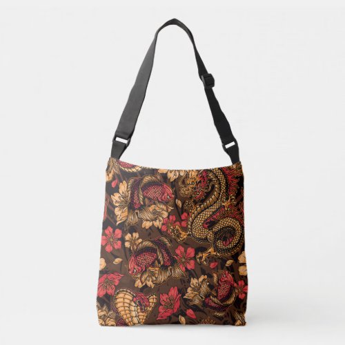 Japanese dragon koi pattern crossbody bag