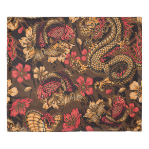 Japanese dragon koi pattern. duvet cover