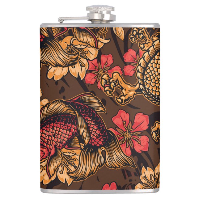 Japanese dragon koi pattern. flask (Front)