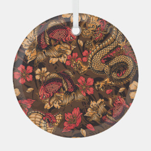 Japanese dragon koi pattern. glass ornament
