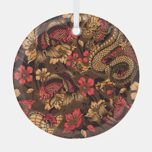 Japanese dragon koi pattern glass ornament