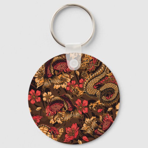Japanese dragon koi pattern keychain