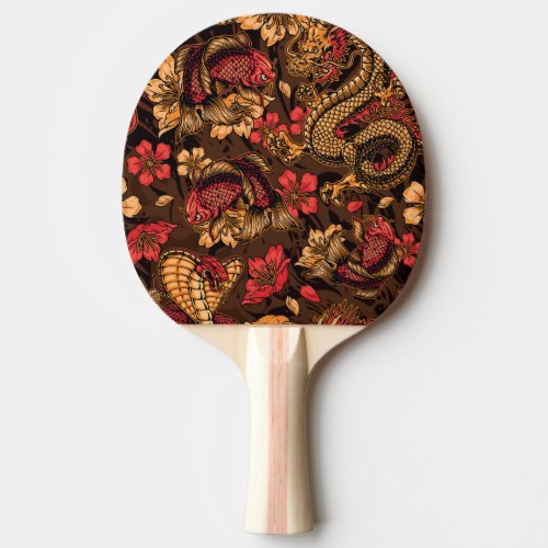 Japanese dragon koi pattern ping pong paddle