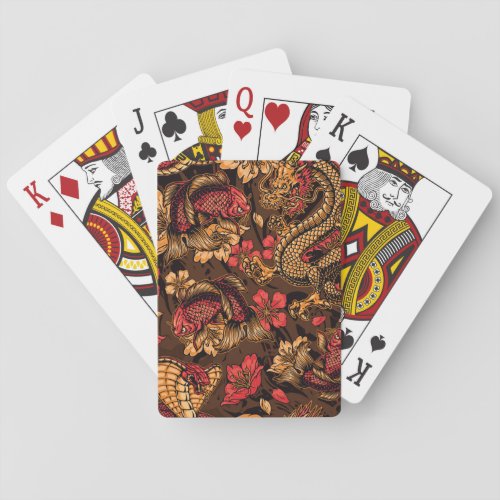 Japanese dragon koi pattern playing cards