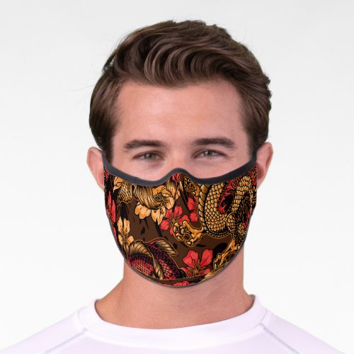 Japanese dragon koi pattern premium face mask