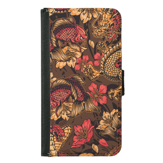 Japanese dragon koi pattern. samsung galaxy wallet case (Front)