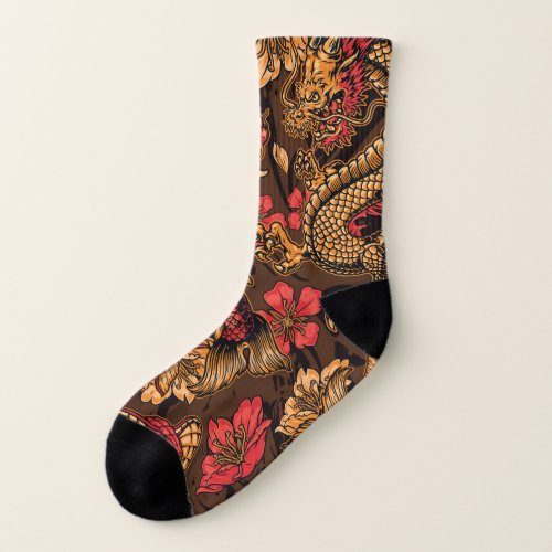 Japanese dragon koi pattern socks