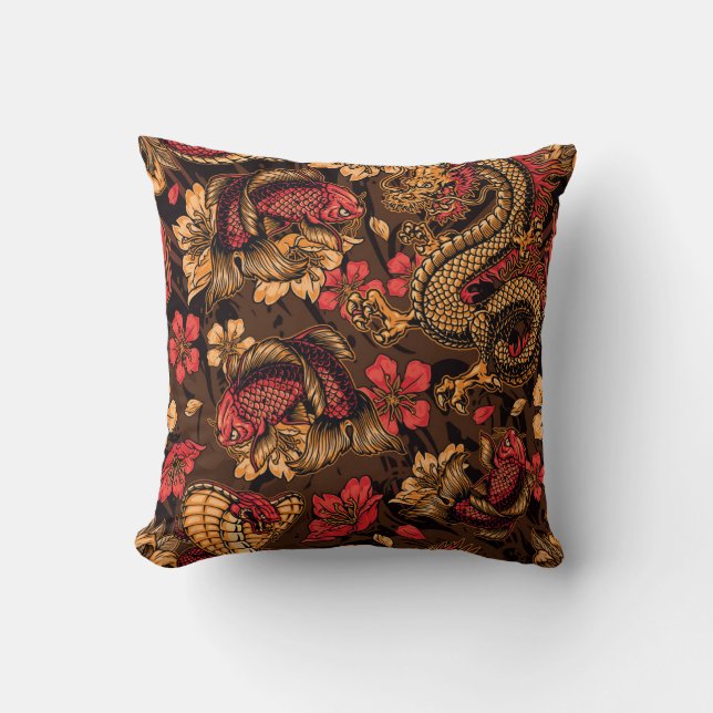 Japanese dragon koi pattern. throw pillow (Front)