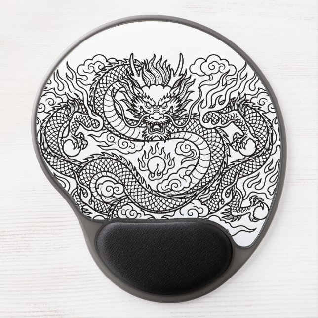Japanese Dragon Line Art Mousepad Design (Front)
