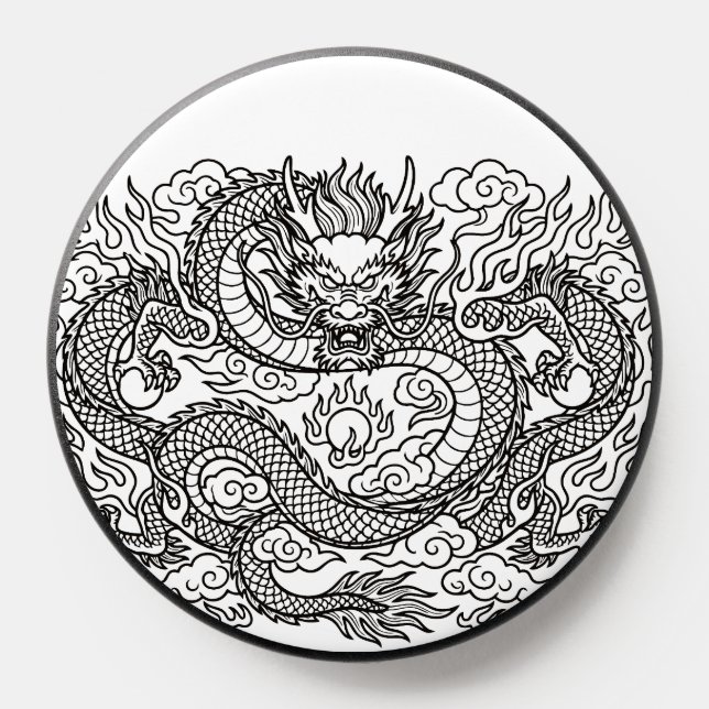 Japanese Dragon Line Art Mousepad Design PopSocket (Popsocket)