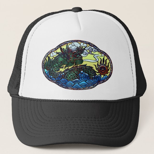 Japanese Dragon Medallion Trucker Hat (Front)