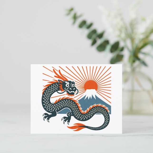 Japanese Dragon & Rising Sun postcard (Standing Front)