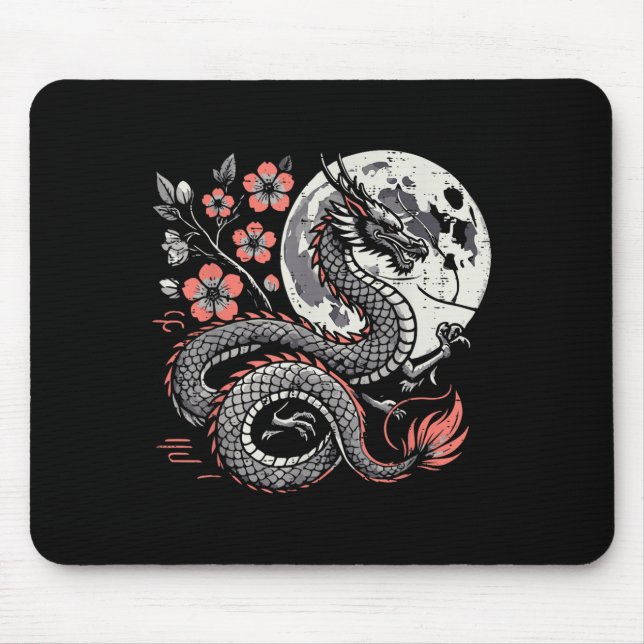 Japanese Dragon Sakura Moon Cherry Blossom Men Wom Mouse Pad (Front)