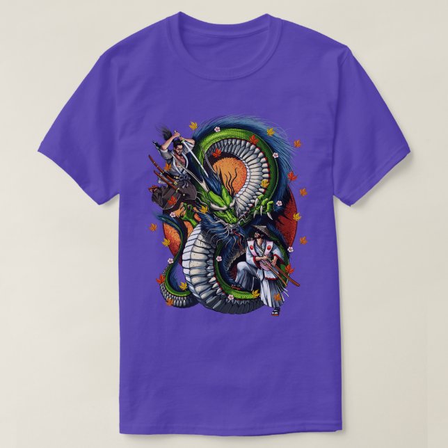 Japanese Dragon Samurai Battle T-Shirt (Design Front)