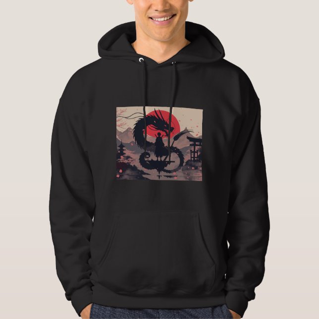 Japanese Dragon & Samurai Zen Art Hoodie (Front)