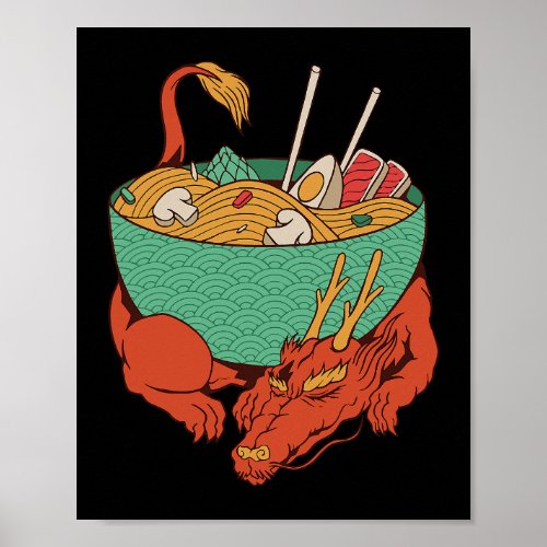 Japanese Dragon Sleeping With Ramen Bowl Ramen Noo Poster
