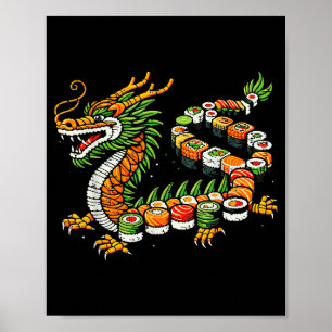 Japanese Dragon Sushi Funny Japanese Food Art Men  Poster
