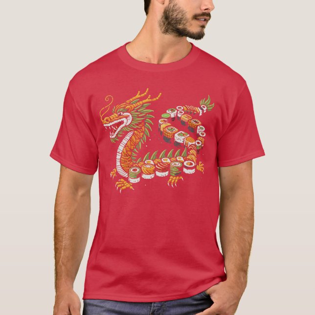 Japanese Dragon Sushi Funny Japanese Food Art Men  T-Shirt (Front)