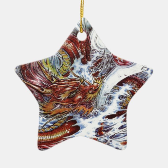 Japanese Dragon Tattoo Design Ceramic Ornament (Front)