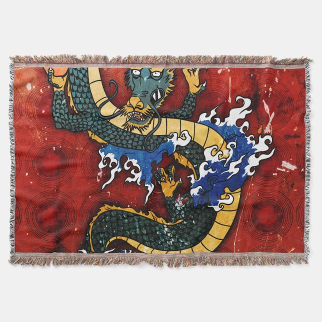 Japanese Dragon Throw Blanket (Front)